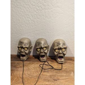 2010 Magic Power Co Set of 3 Zombie Heads Sound Activated Tested & Working